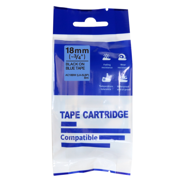 SBT tape for Epson LK5LBP 18mm x 8m Black on Blue, standard label - Image 3
